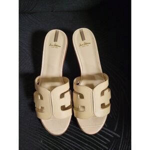 Sam Edelman Illie Eggshell Leather Block Heel Slide Sandals Cream Size 10M
